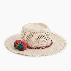 Straw hat with rainbow Pom poms